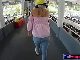 Cute Thai amateur teen girlfriend go karting and recorded on video after