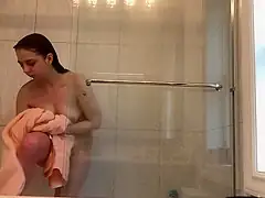 18 year old Volleyball player glass shower! again! GREAT ASS
