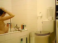College teen 18+ Brunette Spy Bathroom 1