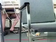 Hairy pussy upskirt in a college computer lab