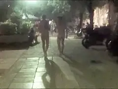 I enjoyed walking around the town with my friend completely naked