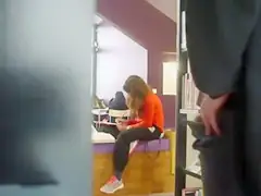 Rubbing the penis in the library