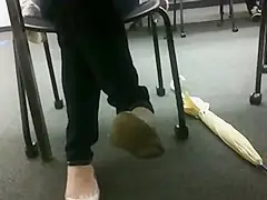 Candid teen 18+ Shoeplay Dangling Close-Up College Library Feet
