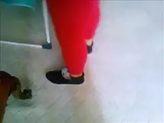 girl in tight yoga pants without underwear itself excites