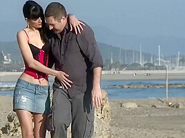 Young Slut With Dark Hair Gets Pussy Fucked On The Beach